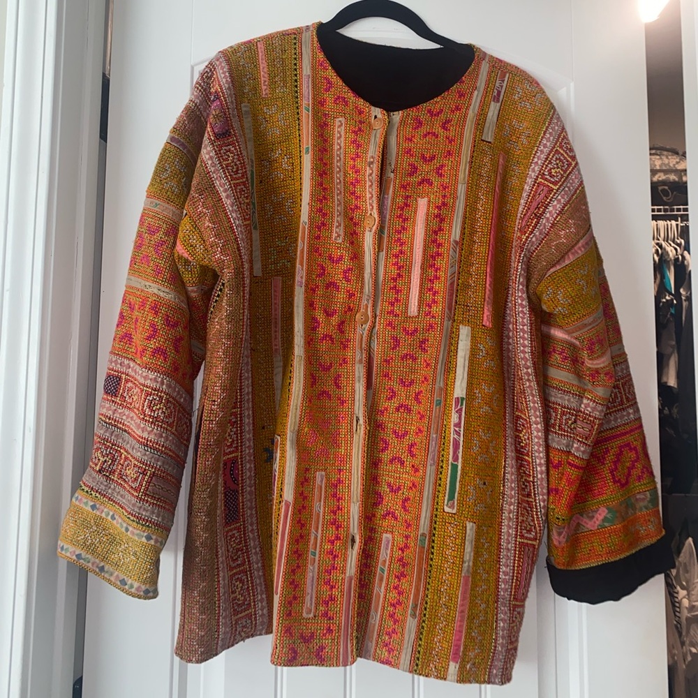 Vtg Vintage Patchwork wool chore tapestry coat